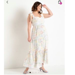 Eloquii Tiered Shell Print Maxi Dress with Tie Straps